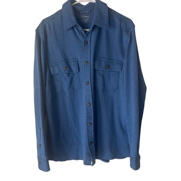 L.L. Bean Men's Size Large Slightly Fitted Soft Blue Button Up Shacket Shirt - Picture 1 of 8
